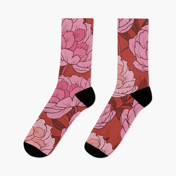 Item preview, The pink peonies in a lovely pattern on a red background designed and sold by marina63.