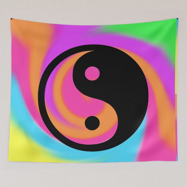 Item preview, Black Yin Yang Taijitu Symbol on a Tie Dye Swirl Background, Large Sized Non-Repeating Image designed and sold by Nicolette Olivier.