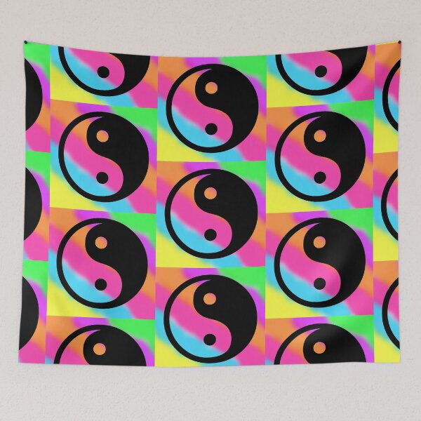 Item preview, Black Yin Yang Taijitu Symbol on a Tie Dye Stripe Background, Large Sized Repeating Pattern designed and sold by Nicolette Olivier.