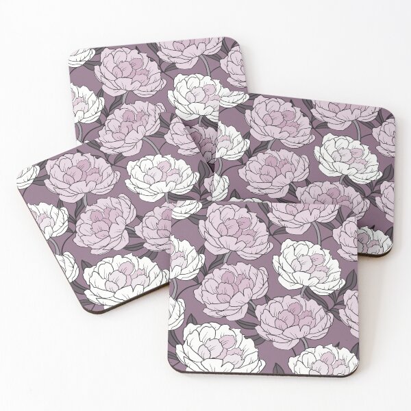 Item preview, The pink and white  peonies in a lovely pattern on a violet background designed and sold by marina63.