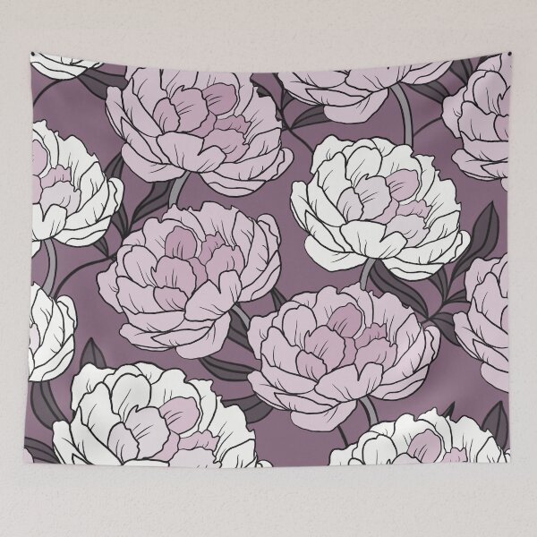 Item preview, The pink and white  peonies in a lovely pattern on a violet background designed and sold by marina63.