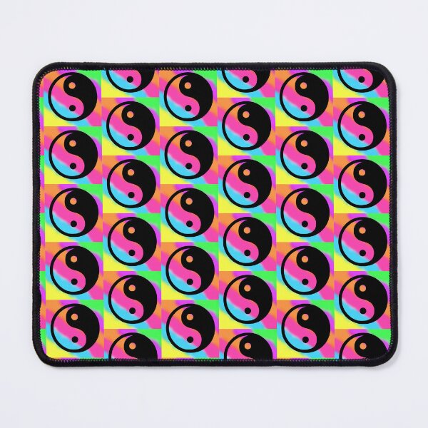Item preview, Black Yin Yang Taijitu Symbol on a Rainbow Tie Dye Stripe Background Small Sized Repeating Pattern designed and sold by Nicolette Olivier.