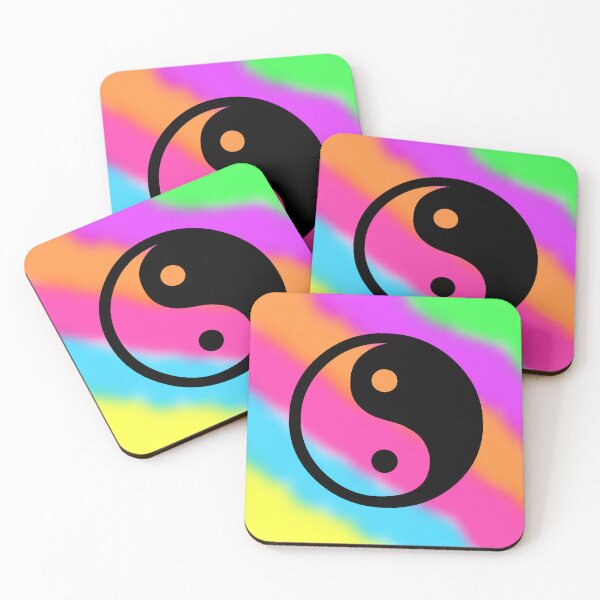 Item preview, Black Yin Yang Taijitu Symbol on a Tie Dye Stripe Background, Large Sized Non-Repeating Image designed and sold by Nicolette Olivier.