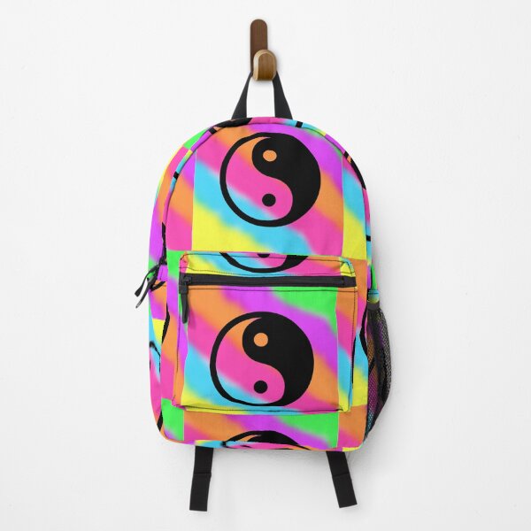 Item preview, Black Yin Yang Taijitu Symbol on a Tie Dye Stripe Background, Large Sized Non-Repeating Image designed and sold by Nicolette Olivier.