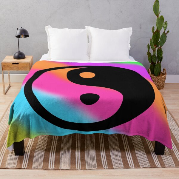 Item preview, Black Yin Yang Taijitu Symbol on a Tie Dye Stripe Background, Large Sized Non-Repeating Image designed and sold by Nicolette Olivier.
