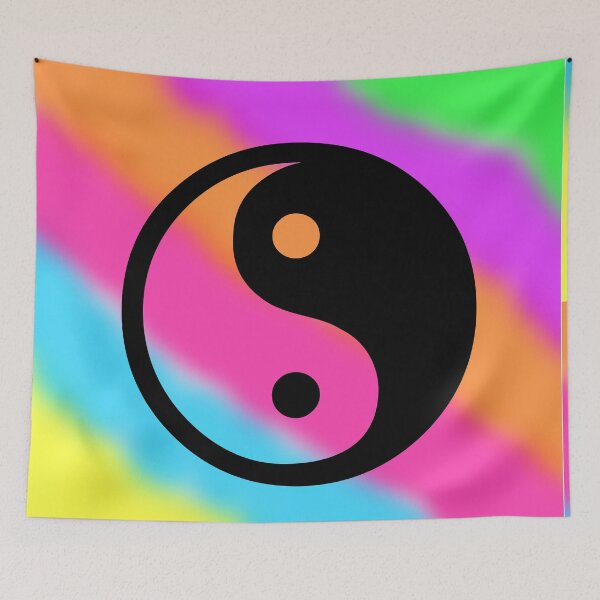 Item preview, Black Yin Yang Taijitu Symbol on a Tie Dye Stripe Background, Large Sized Non-Repeating Image designed and sold by Nicolette Olivier.