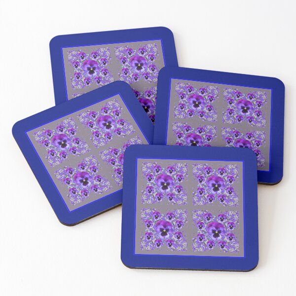 Item preview, ROYAL PURPLE PANSY FLOWERS GREY PATTERN ART designed and sold by sharlesart.