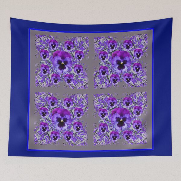 Item preview, ROYAL PURPLE PANSY FLOWERS GREY PATTERN ART designed and sold by sharlesart.