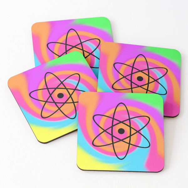 Item preview, Black Atomic Nucleus Nuclear Symbol on a Tie Dye Swirl Background, Large Sized Non-Repeating Image designed and sold by Nicolette Olivier.