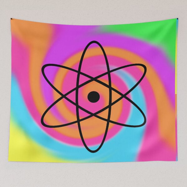 Item preview, Black Atomic Nucleus Nuclear Symbol on a Tie Dye Swirl Background, Large Sized Non-Repeating Image designed and sold by Nicolette Olivier.