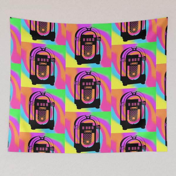 Item preview, Black Jukebox on a Tie Dye Swirl Background, Large Sized Repeating Pattern designed and sold by Nicolette Olivier.