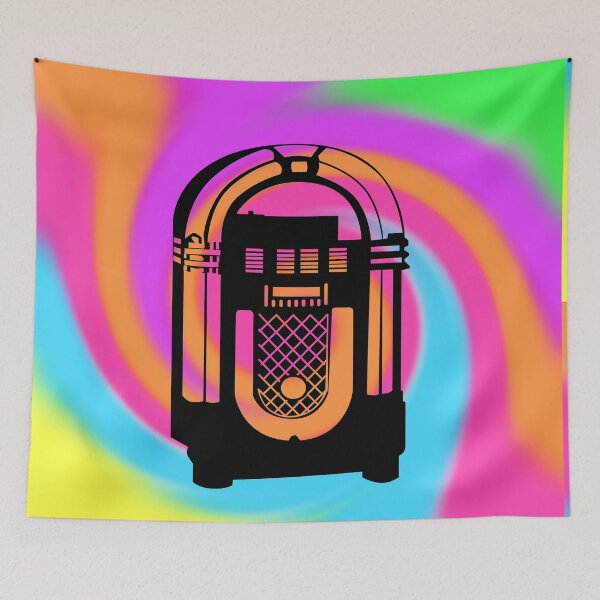 Item preview, Black Jukebox on a Tie Dye Swirl Background, Large Sized Non-Repeating Image designed and sold by Nicolette Olivier.