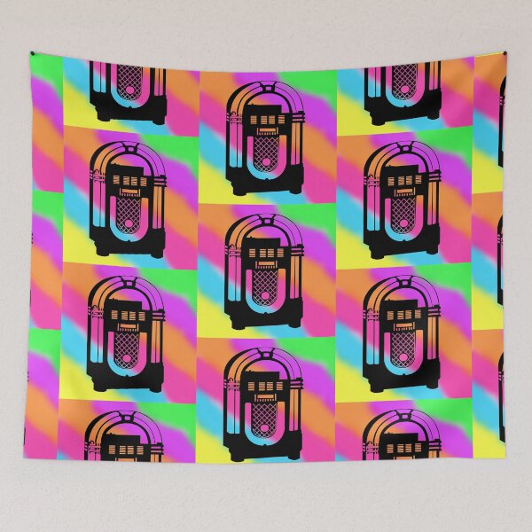Item preview, Black Jukebox on a Tie Dye Stripe Background, Large Sized Repeating Pattern designed and sold by Nicolette Olivier.