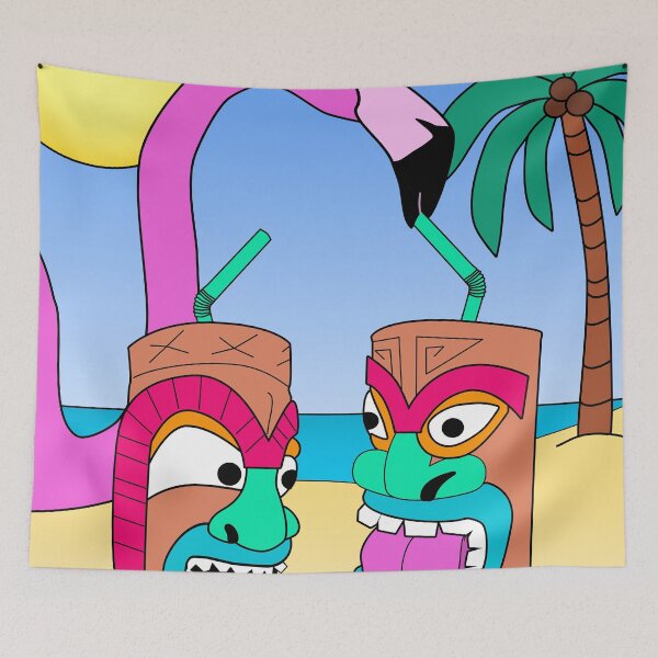 Item preview, Funny Pink Flamingo and Tiki Drink - Summer Vibes designed and sold by skauff.