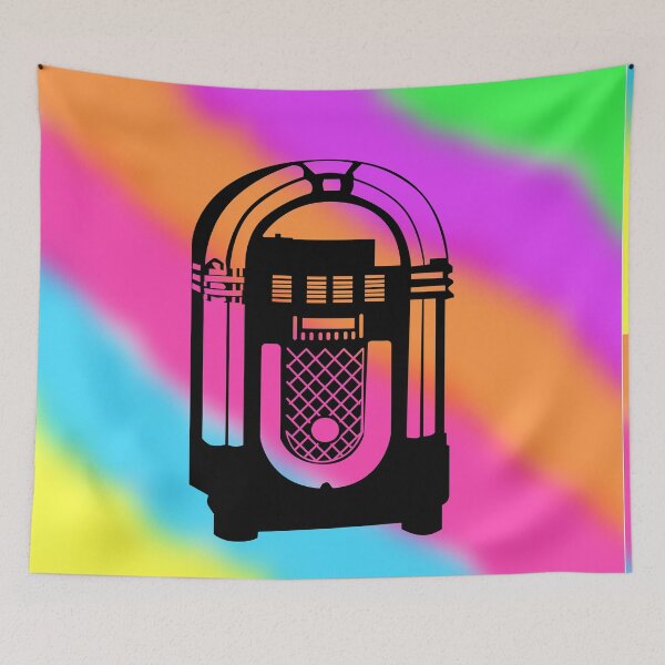 Item preview, Black Jukebox on a Tie Dye Stripe Background, Large Sized Non-Repeating Image designed and sold by Nicolette Olivier.