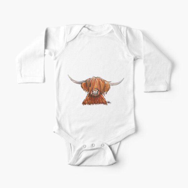 Scottish Hairy Highland Cow ' HARLEY 2 ' by Shirley MacArthur Long Sleeve Baby One-Piece