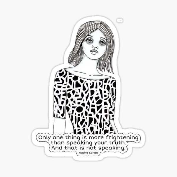 Woman drawing illustration by denthe with feminism quote Glossy Sticker