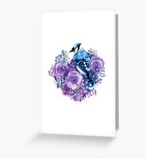 Blue Jay and Violet Flowers Watercolor Greeting Card