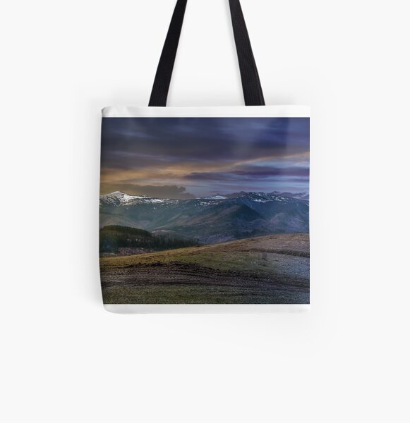 panorama of rural fields in mountains All Over Print Tote Bag