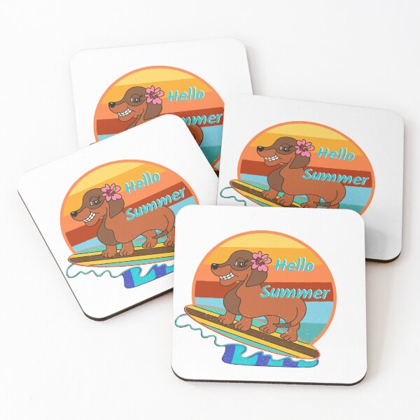 Item preview, Hello Summer weenie dog surfer designed and sold by starlabrady.