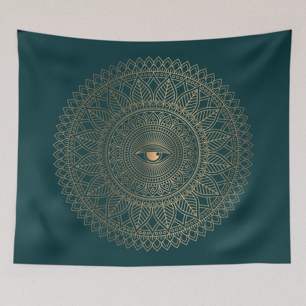 Item preview, Luxury Ornamental Golden Eye Mandala On Dark Green designed and sold by Vic Torys ☆.