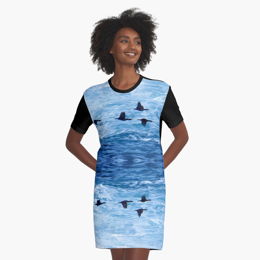 Cormorants Skimming the Waves off Inishmore Graphic T-Shirt Dress