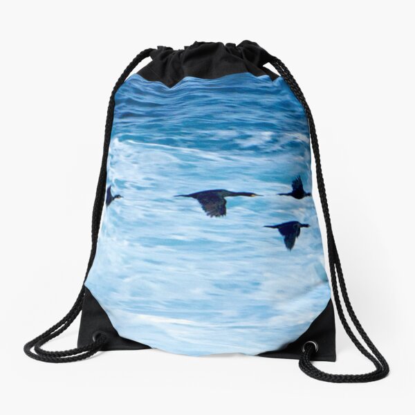 Cormorants Skimming the Waves off Inishmore Drawstring Bag