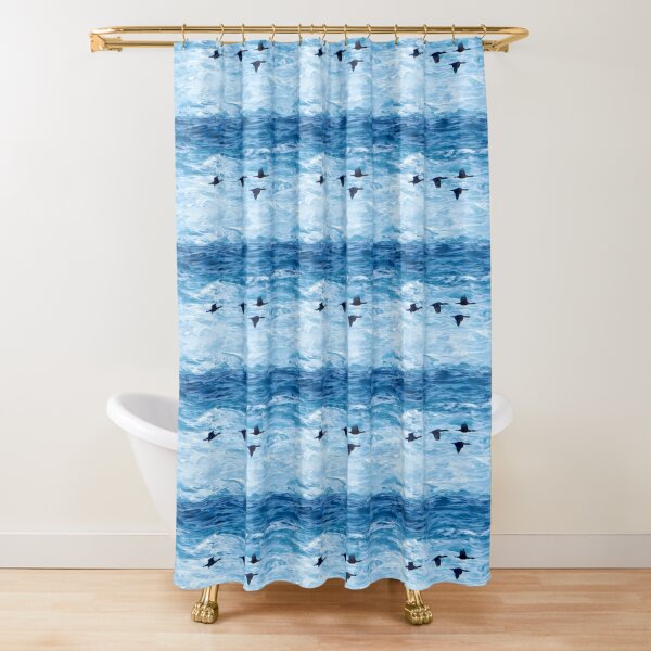 Cormorants Skimming the Waves off Inishmore Shower Curtain