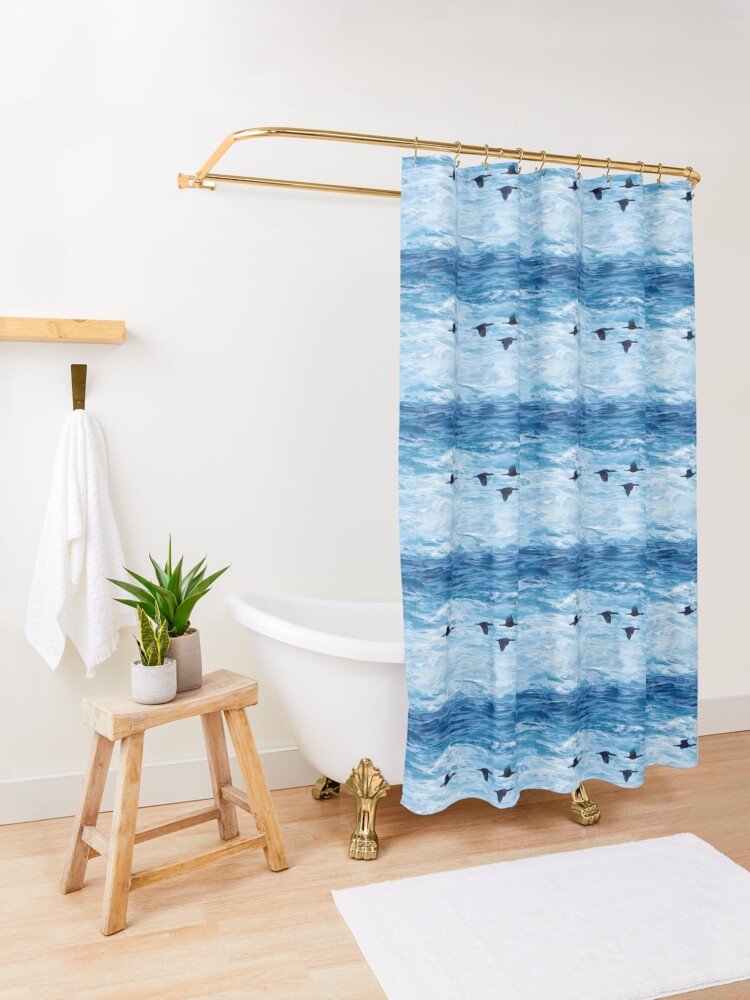 Alternate view of Cormorants Skimming the Waves off Inishmore Shower Curtain
