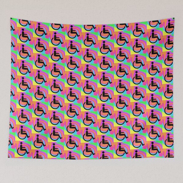 Item preview, Handicapped Symbol in Black on a Rainbow Tie Dye Swirl Background Small Sized Repeating Pattern designed and sold by Nicolette Olivier.