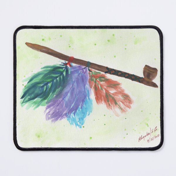 Item preview, Watercolor Peace Pipe with Feathers on Muted Background designed and sold by Art-by-Ahyoka.