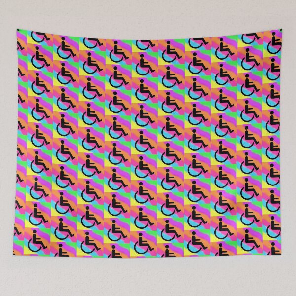 Item preview, Handicapped Symbol in Black on a Rainbow Tie Dye Stripe Background Small Sized Repeating Pattern designed and sold by Nicolette Olivier.