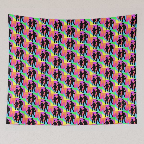 Item preview, School Crosswalk Symbol in Black on a Rainbow Tie Dye Swirl Background Small Sized Repeating Pattern designed and sold by Nicolette Olivier.