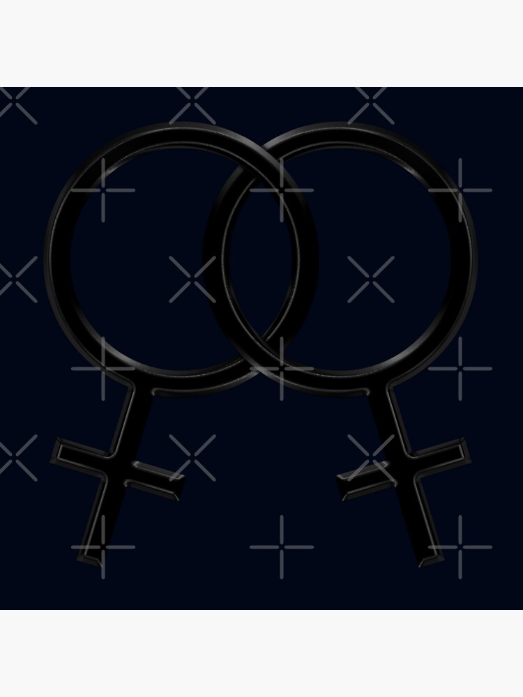 Two Interlocking Female Symbols (black design - blue background) by Gay-Pride-Depot