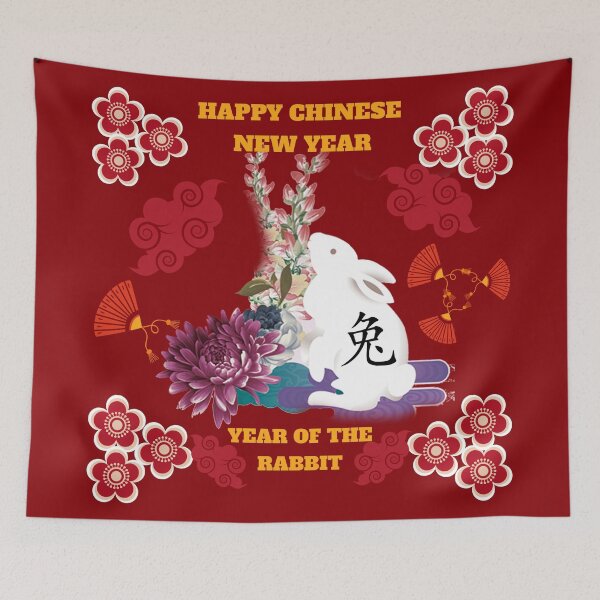 Item preview, Beautiful Floral Year Of The Rabbit - Happy Chinese New Year Cute White Bunny designed and sold by adoredigitals.