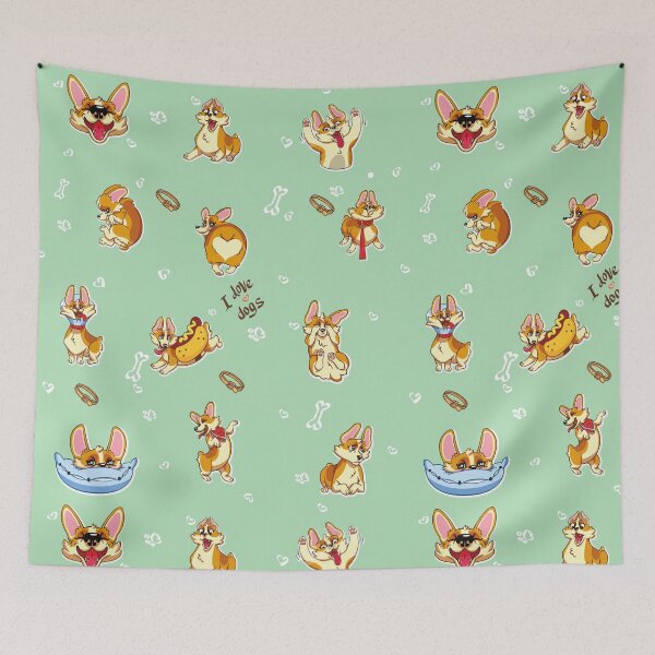 Item preview, Jolly corgis in green  designed and sold by pretty-os.