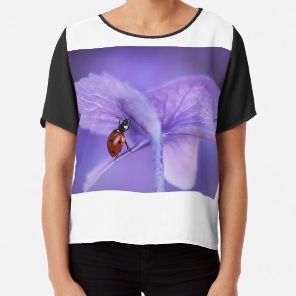 Ladybird on purple hydrangea Chiffon Top