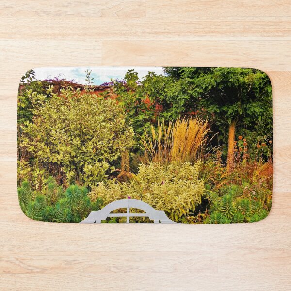 M.I. #248 |☼| Grey Bench - Sky, Wall And Plants High Shot (Elsham Hall, Gardens & Country Park) Bath Mat