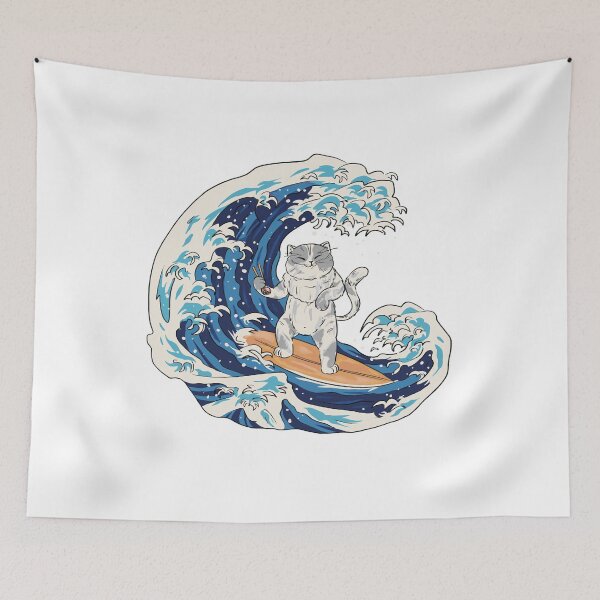 Item preview, Japanese Wave Surfing Cat designed and sold by TurtleDojo.