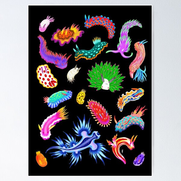 Aperçu de l'œuvre Assortiment de nudibranches arc-en-ciel (limaces de mer) créée et vendue par Marta Tesoro.