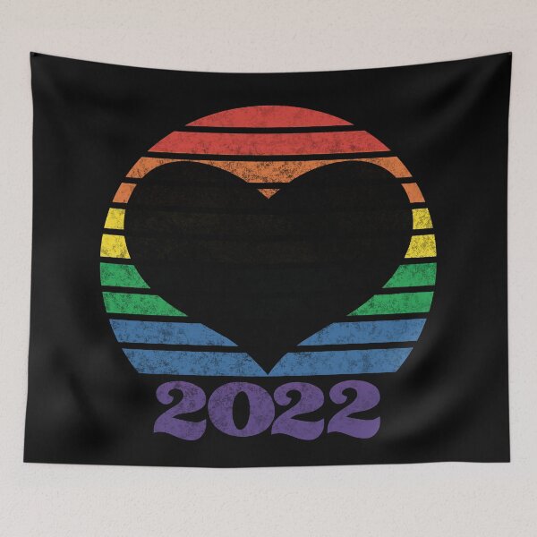 Item preview, Pride 2022 Retro Inspired Sunset in rainbow colors with heart silhouette  designed and sold by MunsyArt.