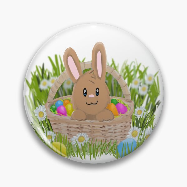 Item preview, Easter Bunny in easter basket filled with eggs surrounded by daisies designed and sold by adevenneyart.