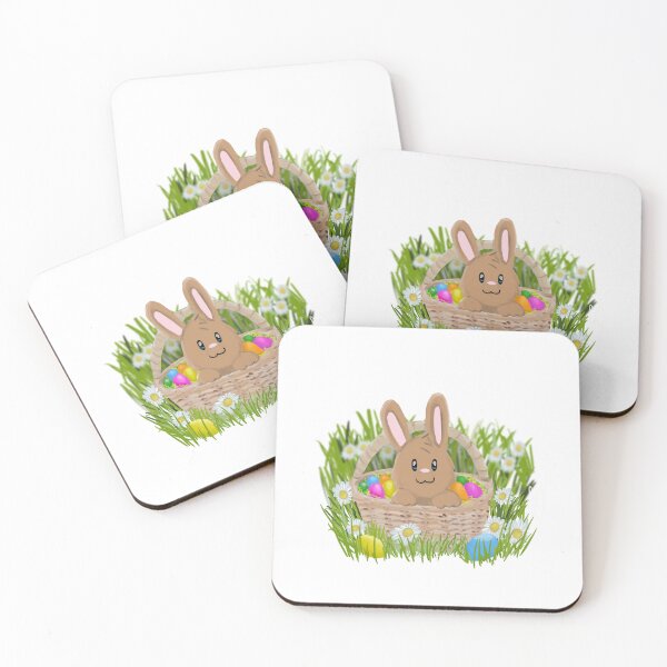 Item preview, Easter Bunny in easter basket filled with eggs surrounded by daisies designed and sold by adevenneyart.