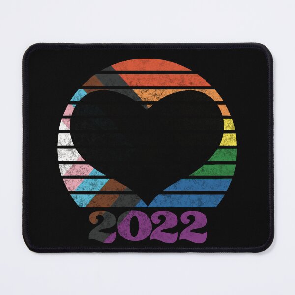 Item preview, Pride Progress 2022 Retro Inspired Sunset in rainbow colors with heart silhouette designed and sold by MunsyArt.