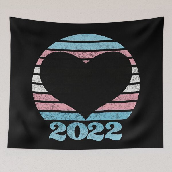 Item preview, 2022 Trans Pride Flag Inspired Retro Sunset with heart silhouette designed and sold by MunsyArt.