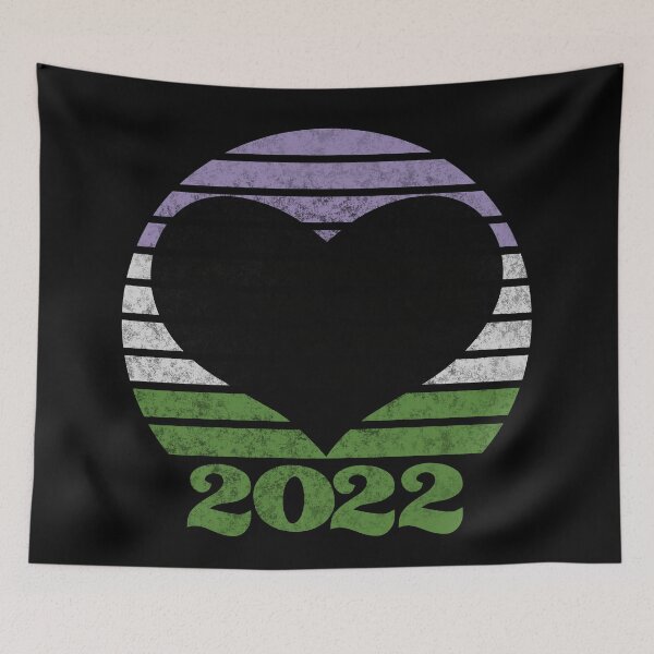 Item preview, 2022 Genderqueer Pride Flag Inspired Retro Sunset with heart silhouette designed and sold by MunsyArt.