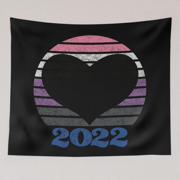 Item preview, 2022 Genderfluid Pride Flag Inspired Retro Sunset with heart silhouette designed and sold by MunsyArt.