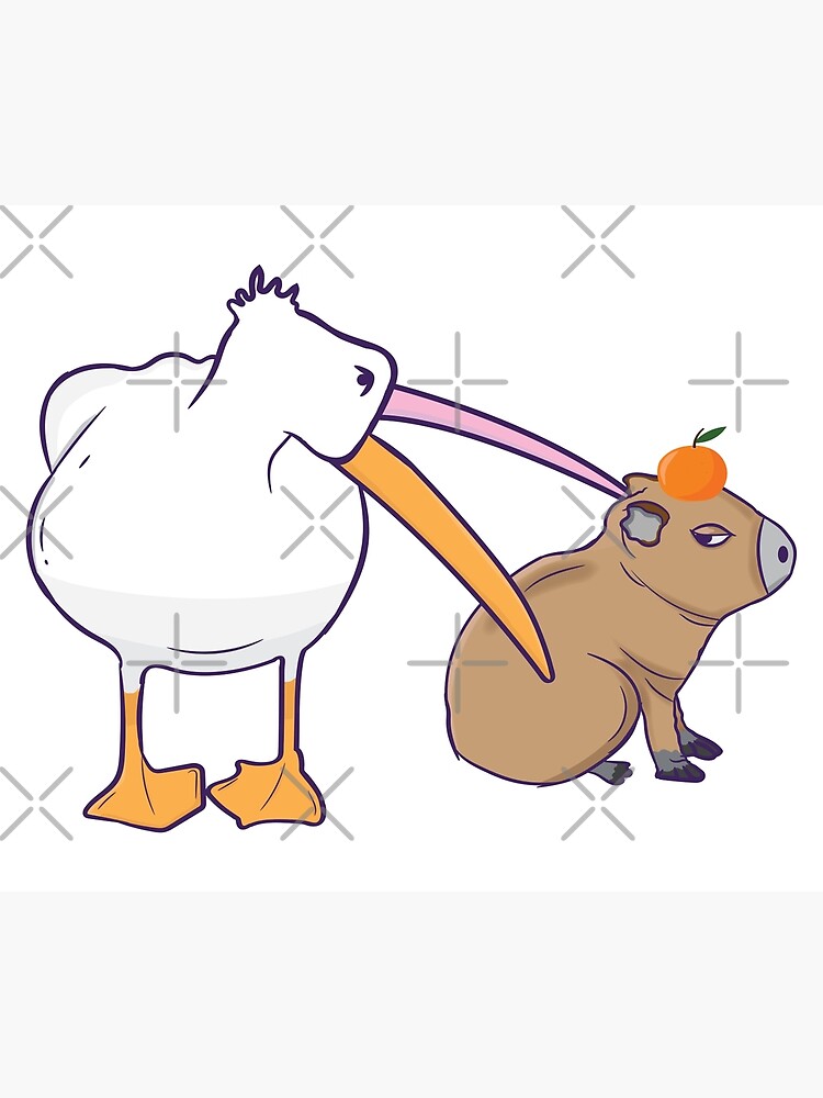 "Pelican Tries to Eat Capybara Orange Funny Cute Kawaii Meme" Poster for Sale by alltheprints