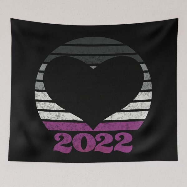 Item preview, 2022 Ace Pride Flag Inspired Retro Sunset with heart silhouette designed and sold by MunsyArt.