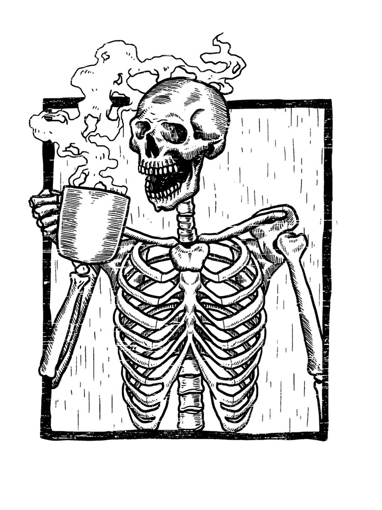 Distressed Skeleton Vintage Picture Smiling Skull Coffee Sweatshirt 